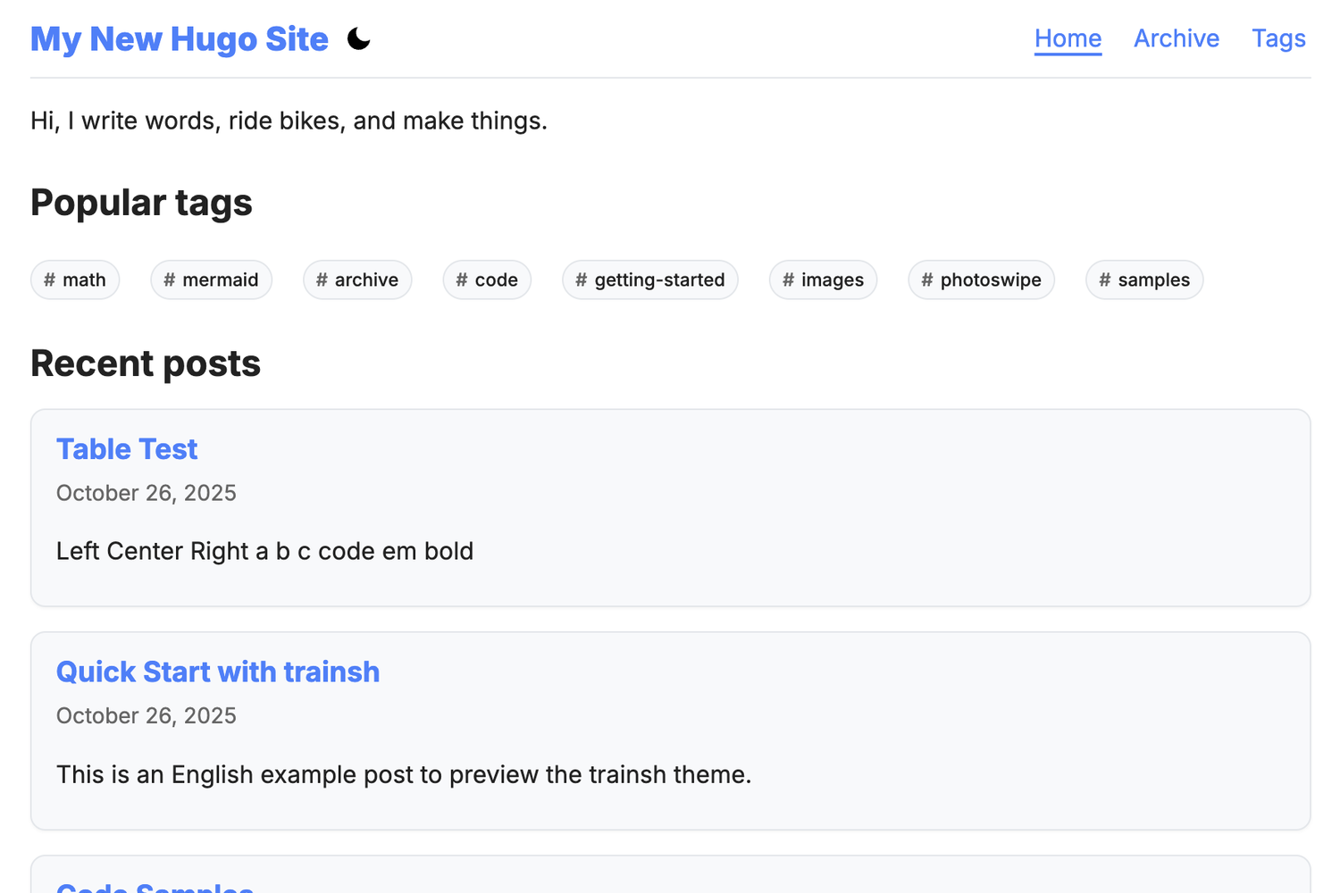 hugo-trainsh主题演示